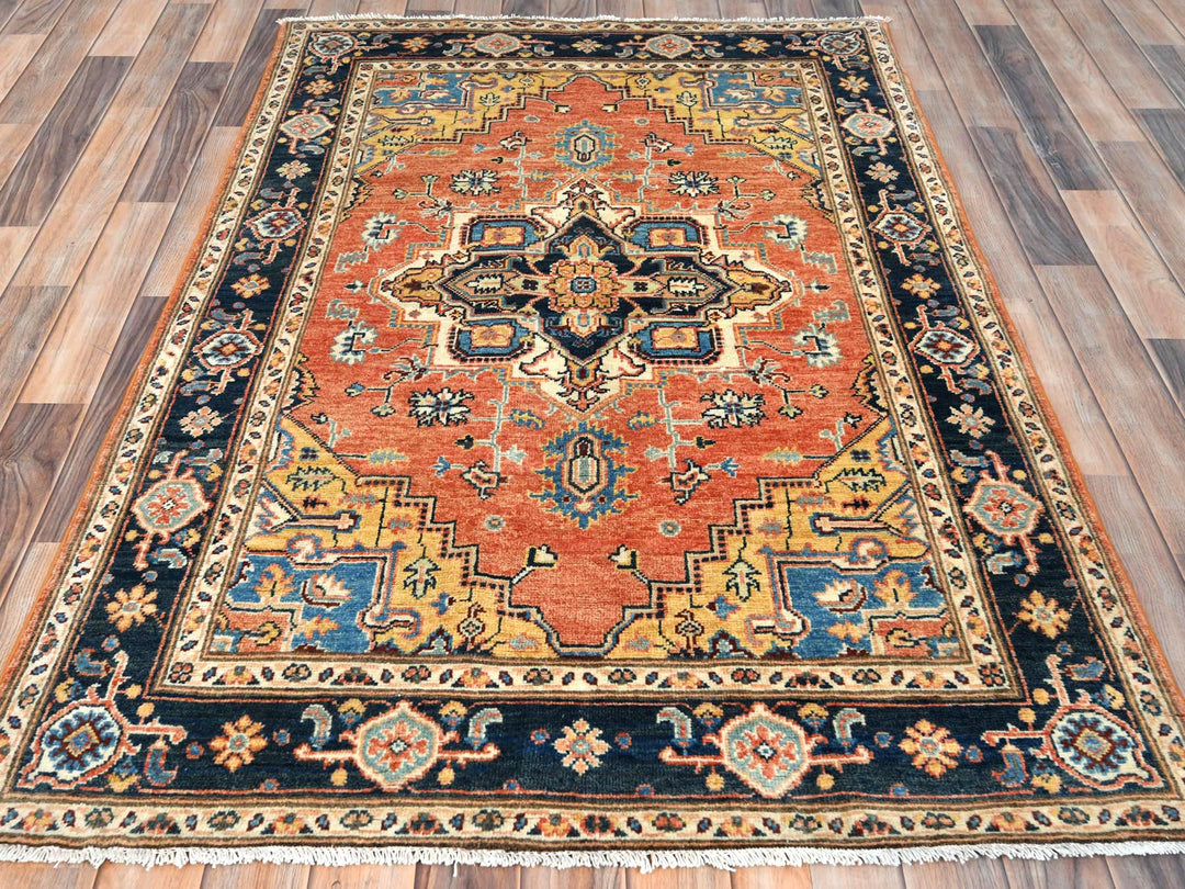 4'0" x 5'10" New Hand Knotted Orange Wool Rectangle Oriental Rug - MOA10281726