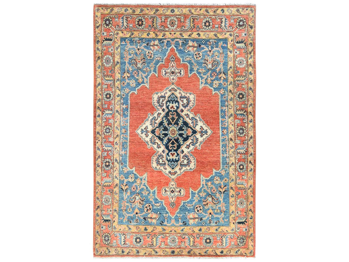 3'10" x 6'2" New Hand Knotted Orange Wool Rectangle Oriental Rug - MOA10281727
