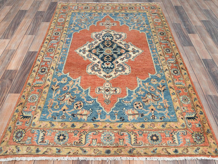 3'10" x 6'2" New Hand Knotted Orange Wool Rectangle Oriental Rug - MOA10281727
