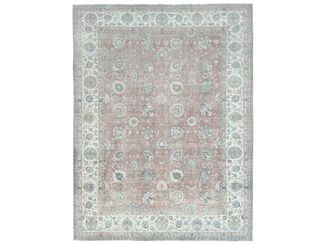 11'1" x 14'7" Vintage Hand Knotted Red Worn Wool Rectangle Oriental Rug - MOA10281742