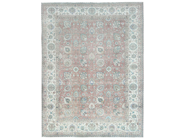 11'1" x 14'7" Vintage Hand Knotted Red Worn Wool Rectangle Oriental Rug - MOA10281742