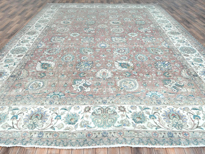 11'1" x 14'7" Vintage Hand Knotted Red Worn Wool Rectangle Oriental Rug - MOA10281742