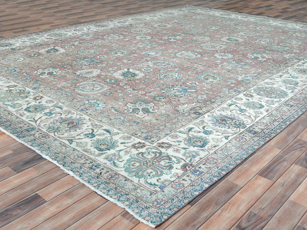11'1" x 14'7" Vintage Hand Knotted Red Worn Wool Rectangle Oriental Rug - MOA10281742