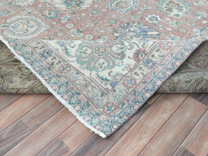 11'1" x 14'7" Vintage Hand Knotted Red Worn Wool Rectangle Oriental Rug - MOA10281742