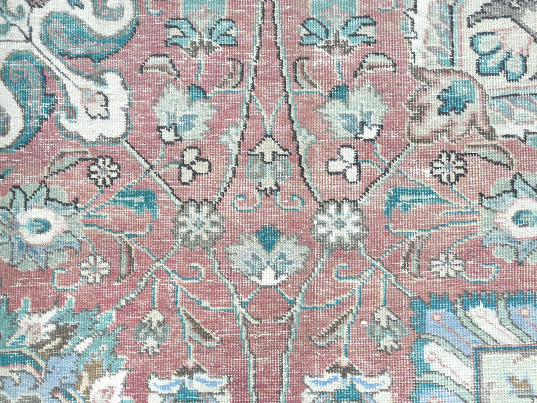 11'1" x 14'7" Vintage Hand Knotted Red Worn Wool Rectangle Oriental Rug - MOA10281742