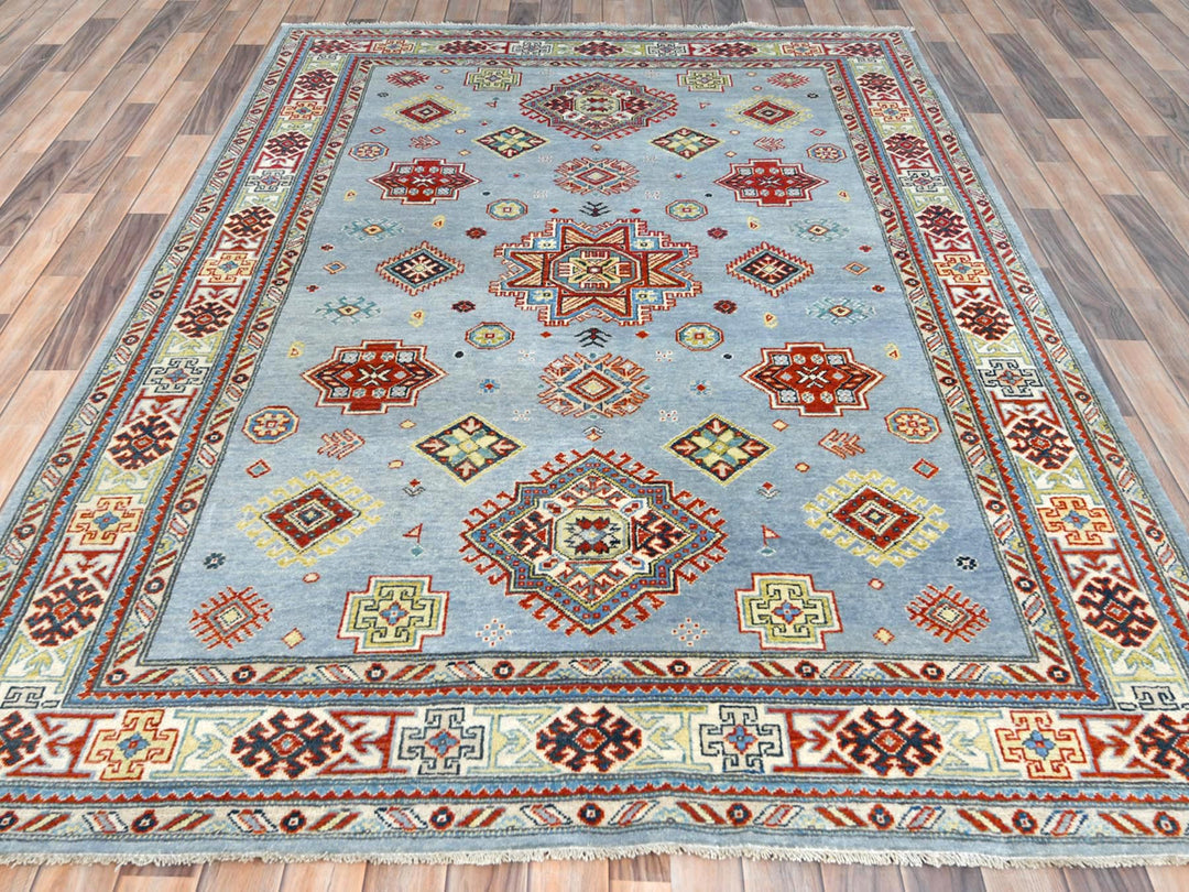 6'1" x 8'9" New Hand Knotted Blue Wool Rectangle Oriental Rug - MOA10281754