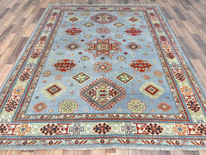 6'1" x 8'9" New Hand Knotted Blue Wool Rectangle Oriental Rug - MOA10281754