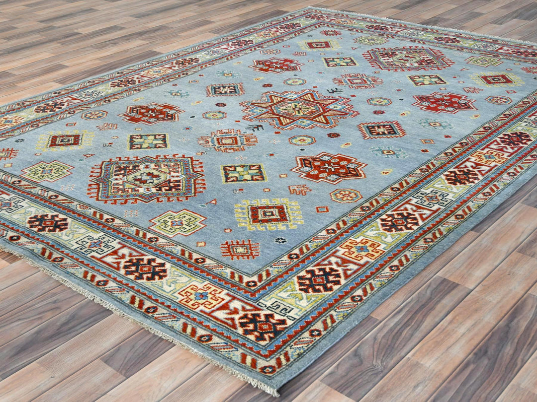 6'1" x 8'9" New Hand Knotted Blue Wool Rectangle Oriental Rug - MOA10281754