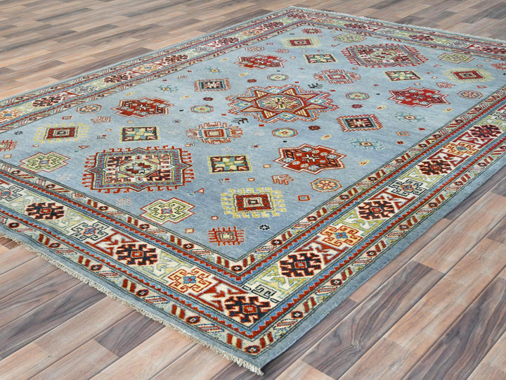 6'1" x 8'9" New Hand Knotted Blue Wool Rectangle Oriental Rug - MOA10281754