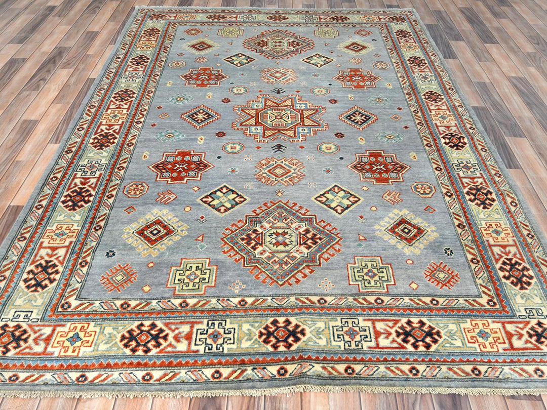 6'2" x 8'9" New Hand Knotted Grey Wool Rectangle Oriental Rug - MOA10281755