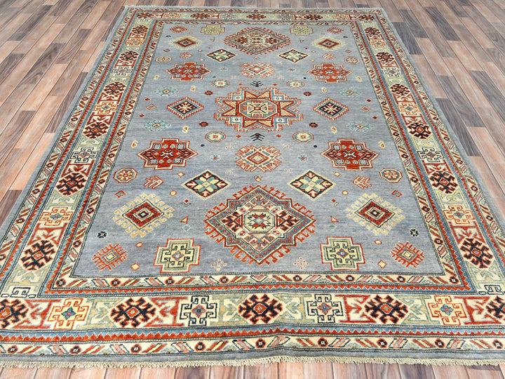 6'2" x 8'9" New Hand Knotted Grey Wool Rectangle Oriental Rug - MOA10281755