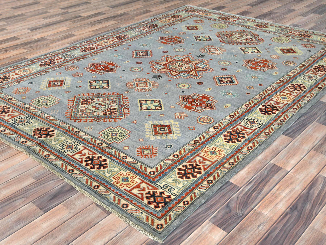 6'2" x 8'9" New Hand Knotted Grey Wool Rectangle Oriental Rug - MOA10281755