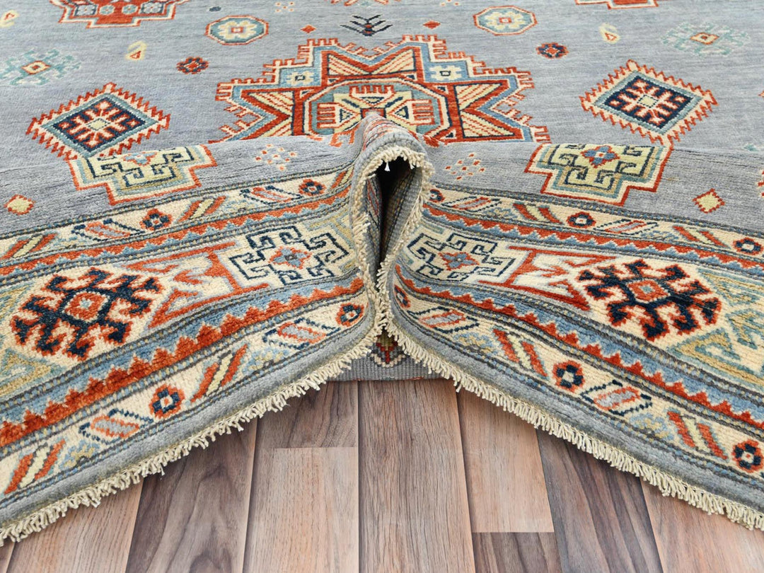 6'2" x 8'9" New Hand Knotted Grey Wool Rectangle Oriental Rug - MOA10281755