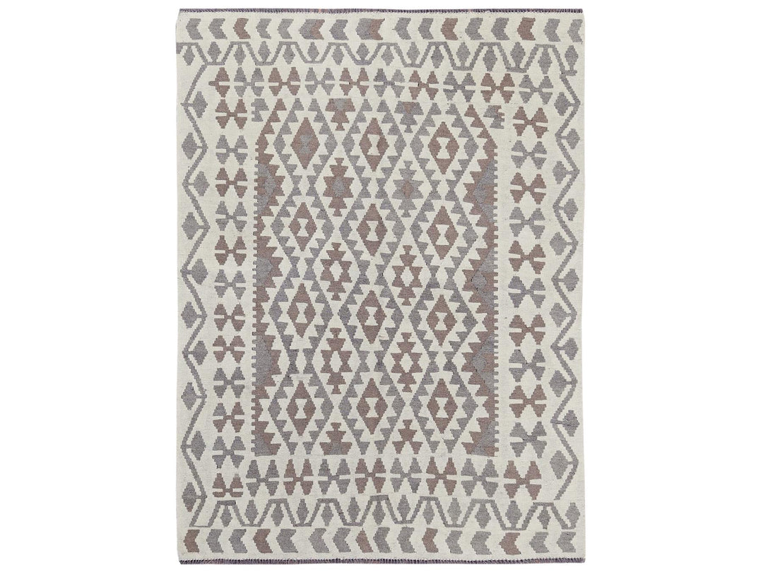 4'9" x 6'5" New Hand Woven Ivory Wool Rectangle Oriental Rug - MOA10281828
