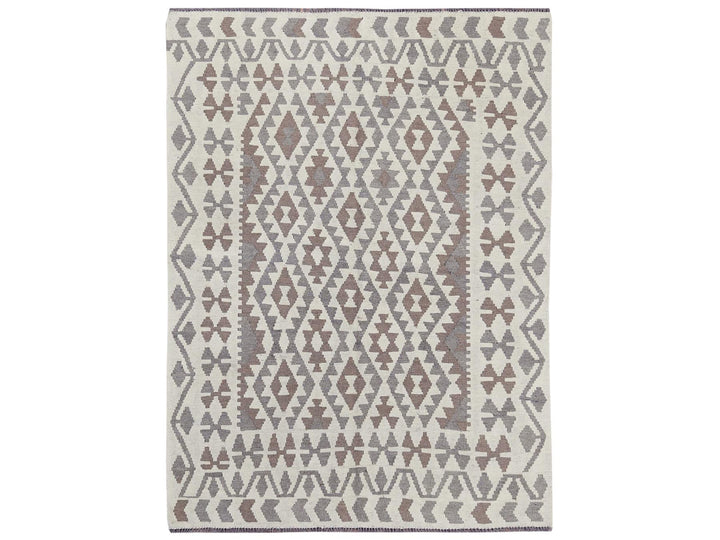4'9" x 6'5" New Hand Woven Ivory Wool Rectangle Oriental Rug - MOA10281828