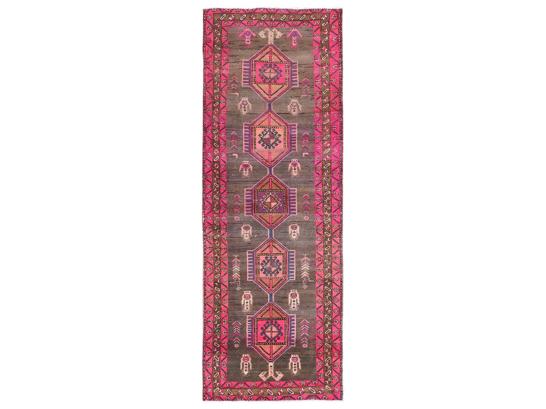 3'7" x 10'1" Vintage Hand Knotted Brown Wool Runner Oriental Rug - MOA10281847