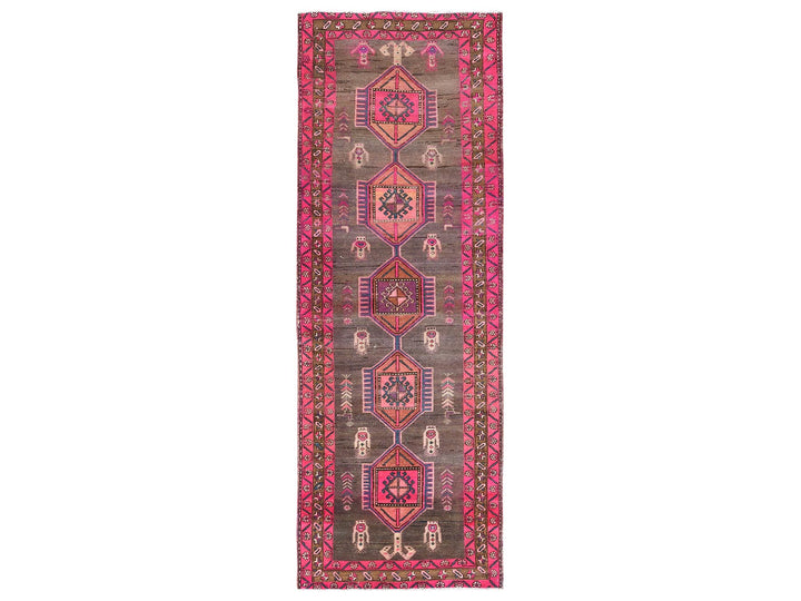 3'7" x 10'1" Vintage Hand Knotted Brown Wool Runner Oriental Rug - MOA10281847