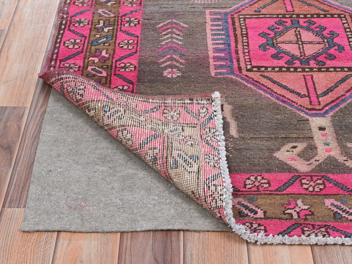 3'7" x 10'1" Vintage Hand Knotted Brown Wool Runner Oriental Rug - MOA10281847