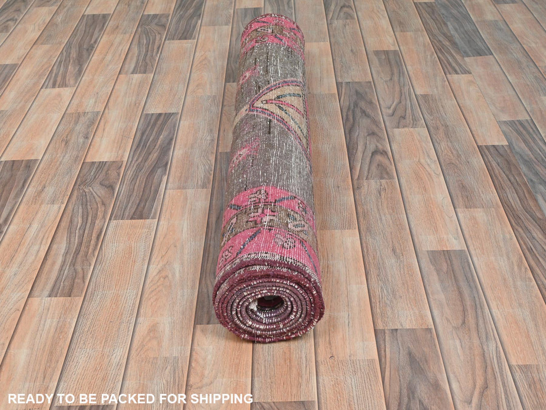 3'7" x 10'1" Vintage Hand Knotted Brown Wool Runner Oriental Rug - MOA10281847