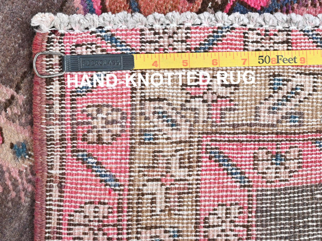 3'7" x 10'1" Vintage Hand Knotted Brown Wool Runner Oriental Rug - MOA10281847