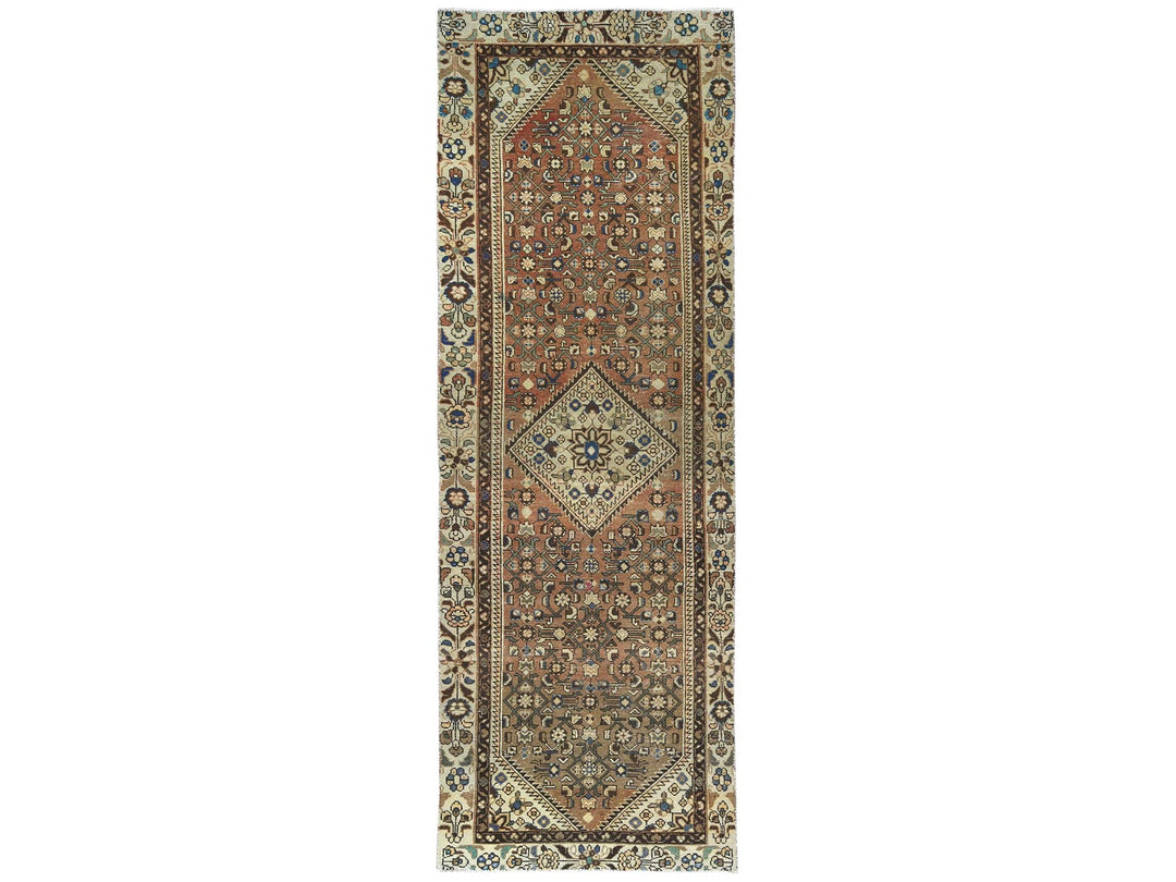 3'4" x 10'0" Vintage Hand Knotted Brown Wool Runner Oriental Rug - MOA10281851