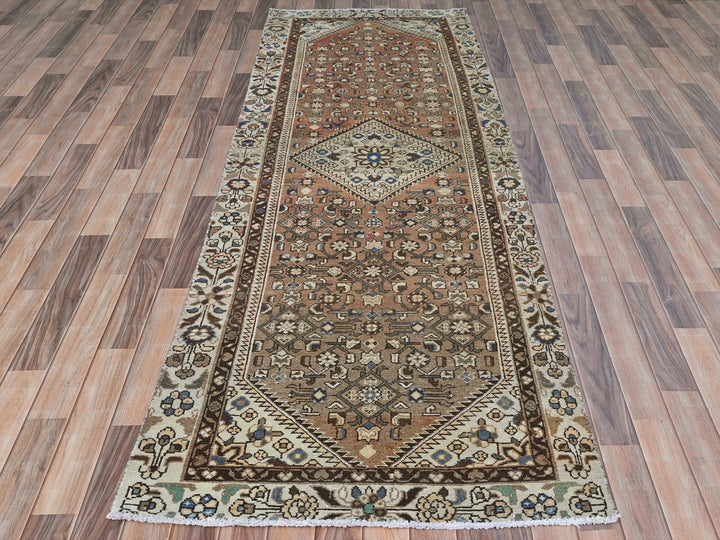 3'4" x 10'0" Vintage Hand Knotted Brown Wool Runner Oriental Rug - MOA10281851