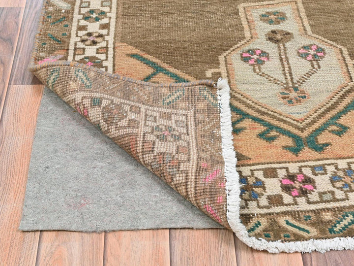 3'3" x 12'10" Vintage Hand Knotted Brown Wool Runner Oriental Rug - MOA10281868