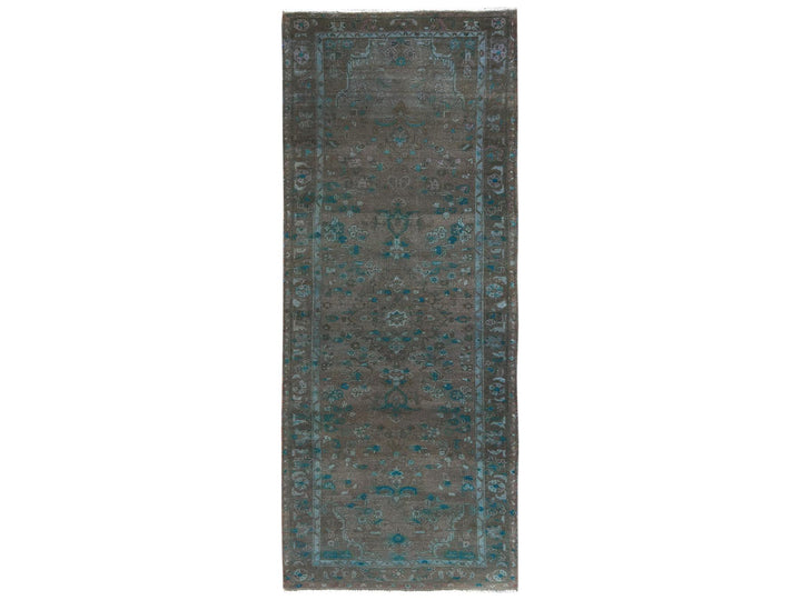 3'8" x 9'3" Vintage Hand Knotted Overdyed Wool Runner Oriental Rug - MOA10281872