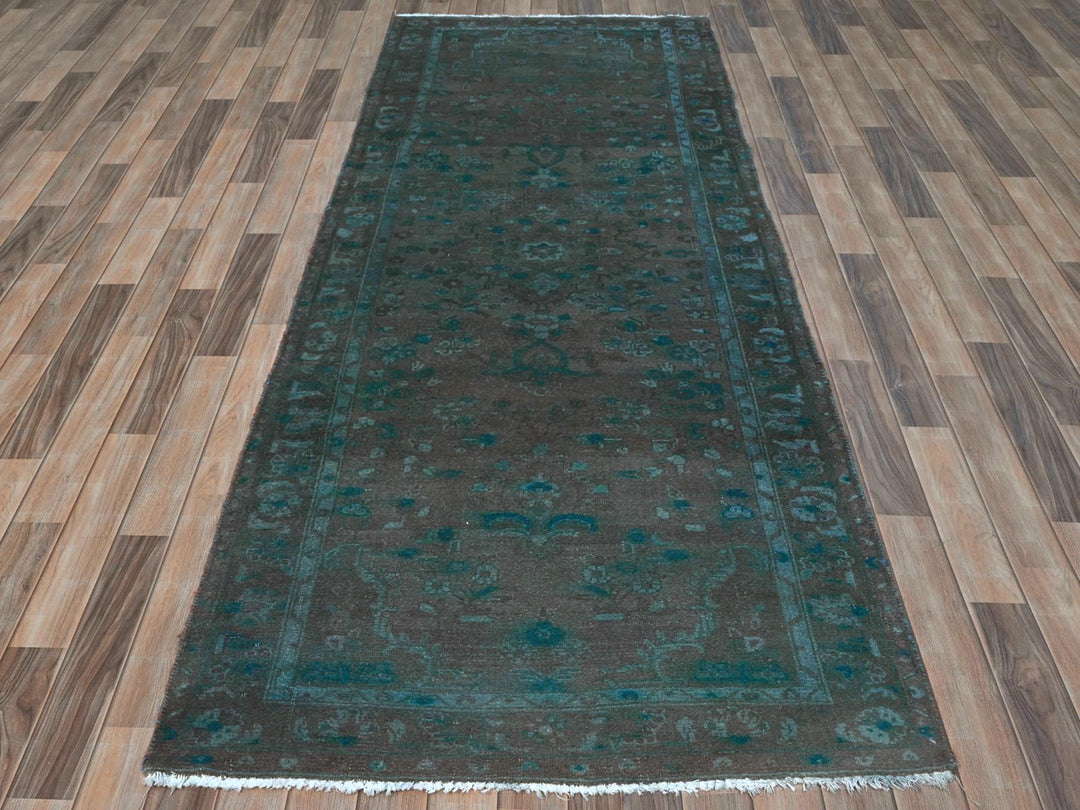 3'8" x 9'3" Vintage Hand Knotted Overdyed Wool Runner Oriental Rug - MOA10281872