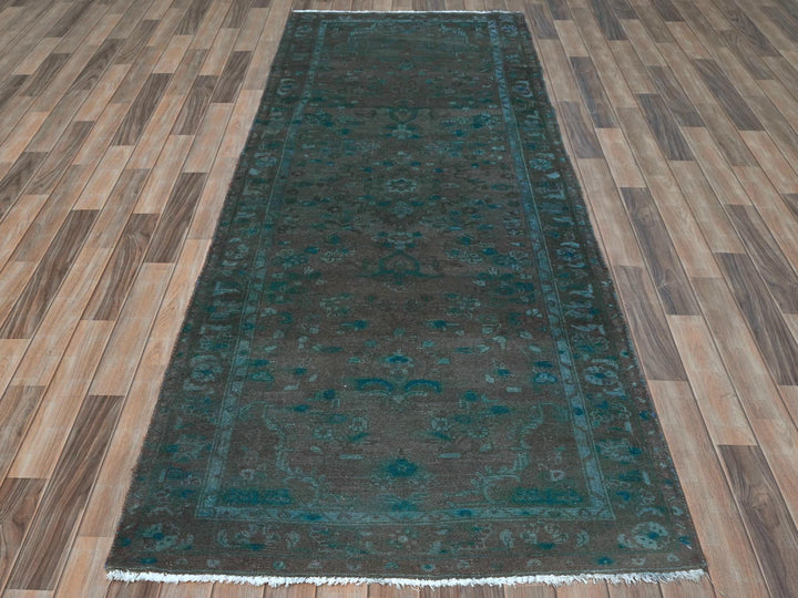 3'8" x 9'3" Vintage Hand Knotted Overdyed Wool Runner Oriental Rug - MOA10281872