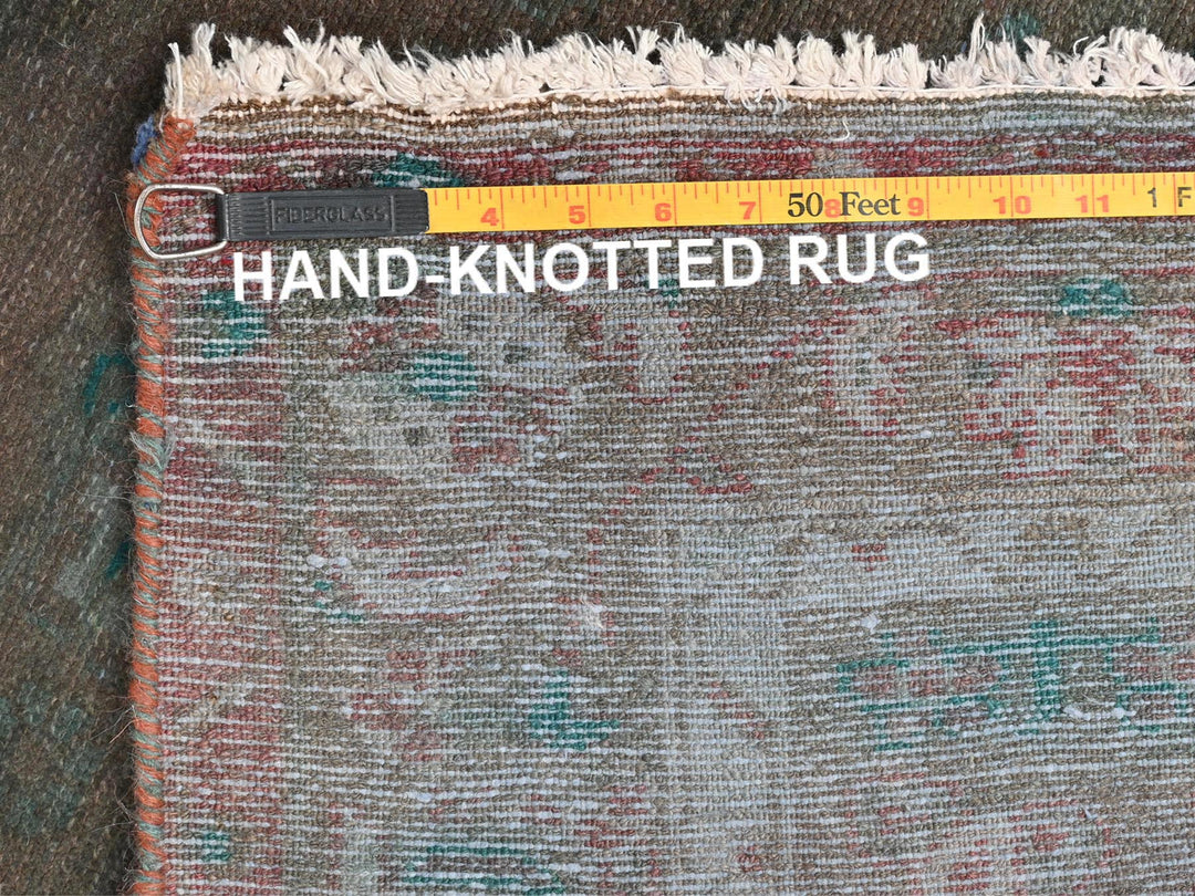 3'8" x 9'3" Vintage Hand Knotted Overdyed Wool Runner Oriental Rug - MOA10281872