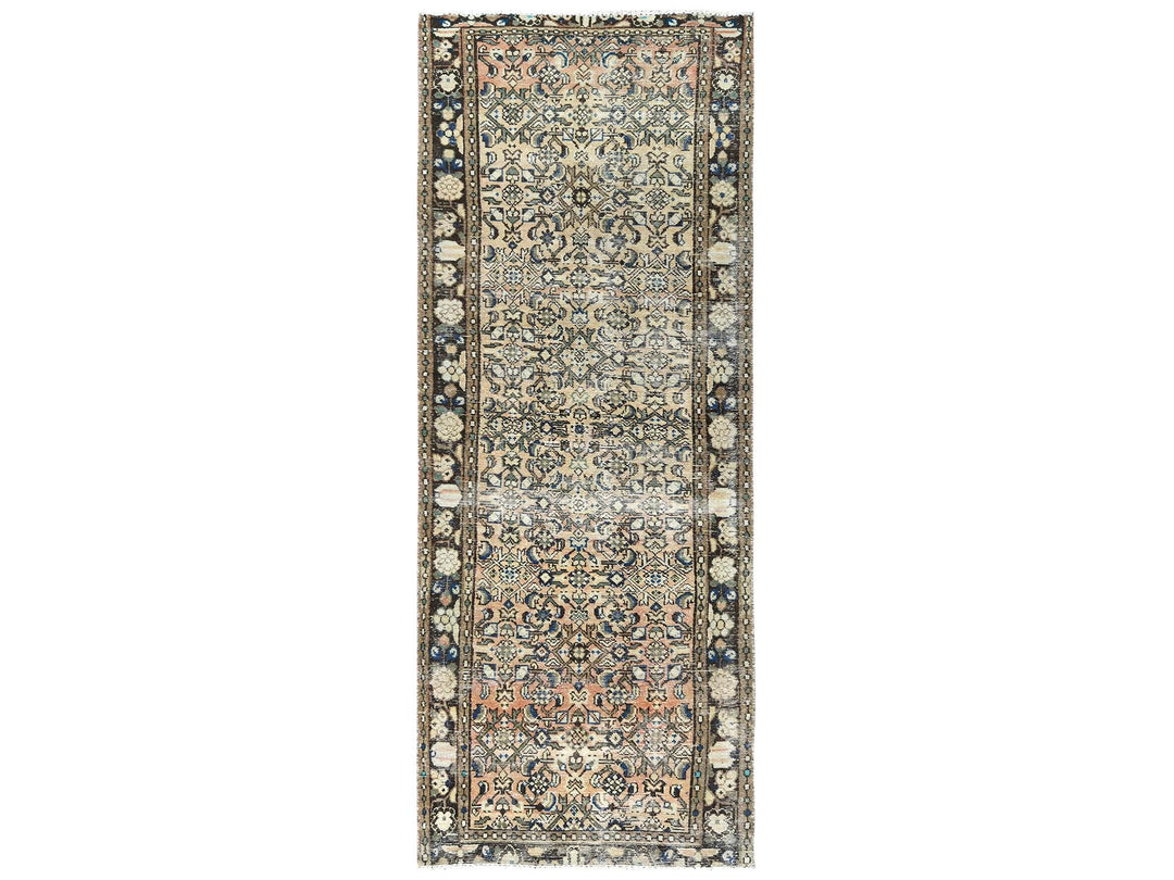 3'5" x 9'2" Vintage Hand Knotted Beige Wool Runner Oriental Rug - MOA10281883