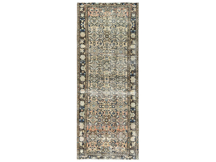 3'5" x 9'2" Vintage Hand Knotted Beige Wool Runner Oriental Rug - MOA10281883