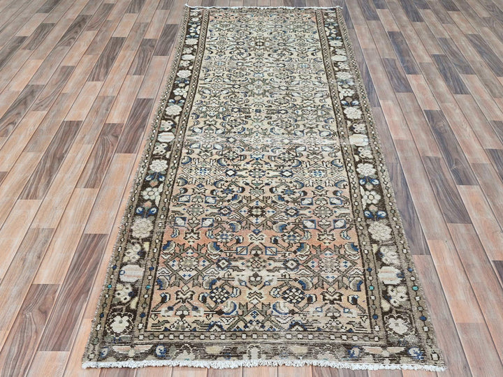 3'5" x 9'2" Vintage Hand Knotted Beige Wool Runner Oriental Rug - MOA10281883