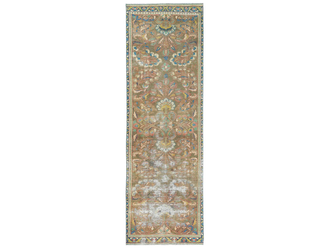 3'0" x 10'1" Vintage Hand Knotted Brown Wool Runner Oriental Rug - MOA10281896