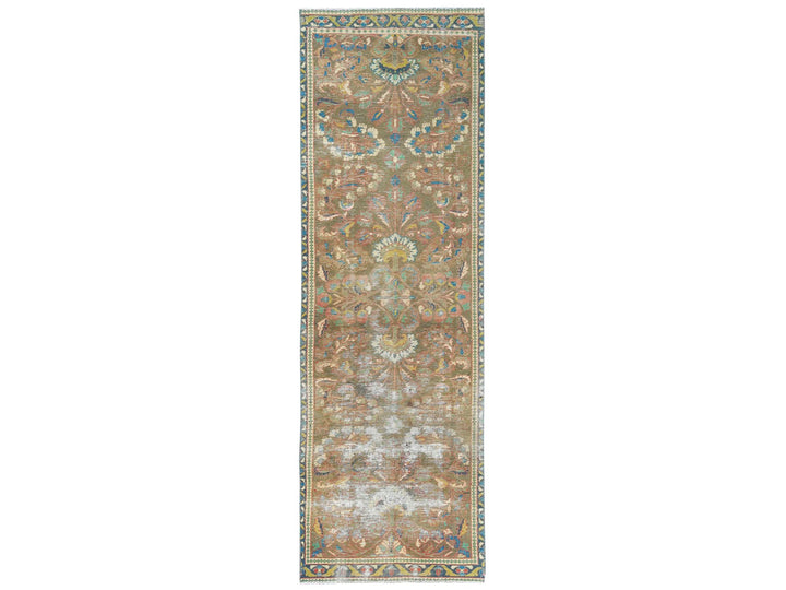 3'0" x 10'1" Vintage Hand Knotted Brown Wool Runner Oriental Rug - MOA10281896