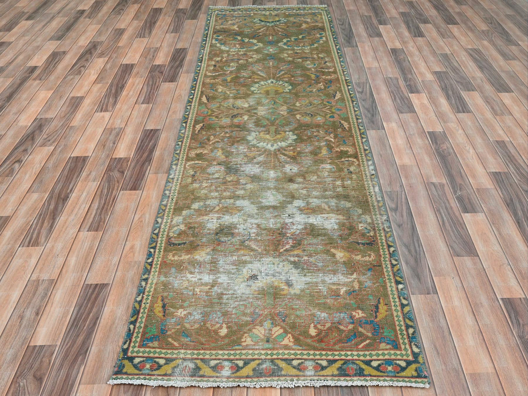 3'0" x 10'1" Vintage Hand Knotted Brown Wool Runner Oriental Rug - MOA10281896