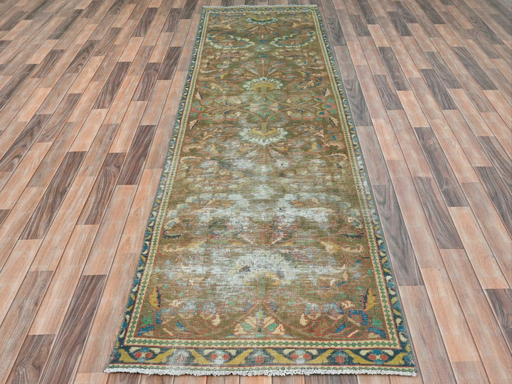 3'0" x 10'1" Vintage Hand Knotted Brown Wool Runner Oriental Rug - MOA10281896