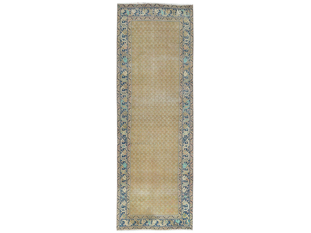 3'3" x 9'9" Vintage Hand Knotted Brown Wool Runner Oriental Rug - MOA10281897