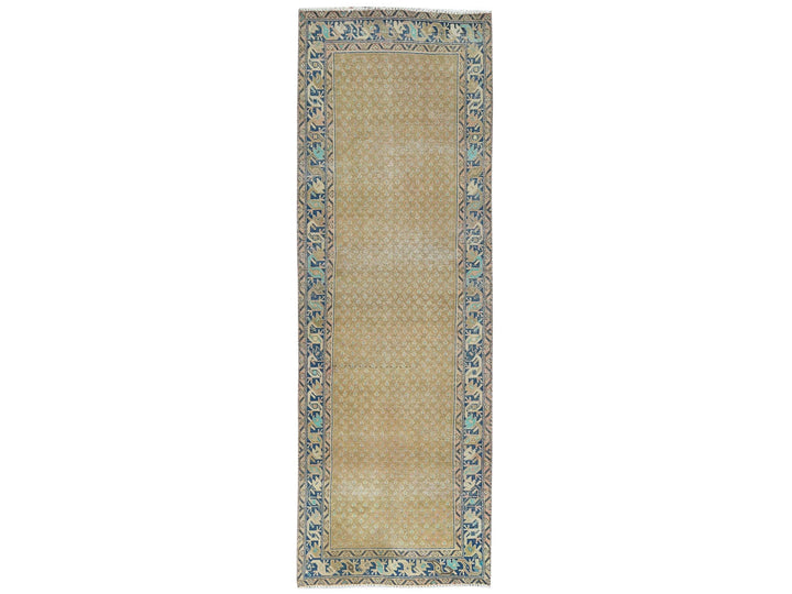 3'3" x 9'9" Vintage Hand Knotted Brown Wool Runner Oriental Rug - MOA10281897
