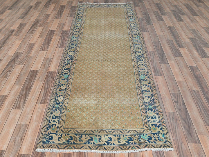 3'3" x 9'9" Vintage Hand Knotted Brown Wool Runner Oriental Rug - MOA10281897