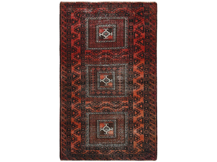 3'7" x 6'5" Vintage Hand Knotted Red Wool Rectangle Oriental Rug - MOA10281925