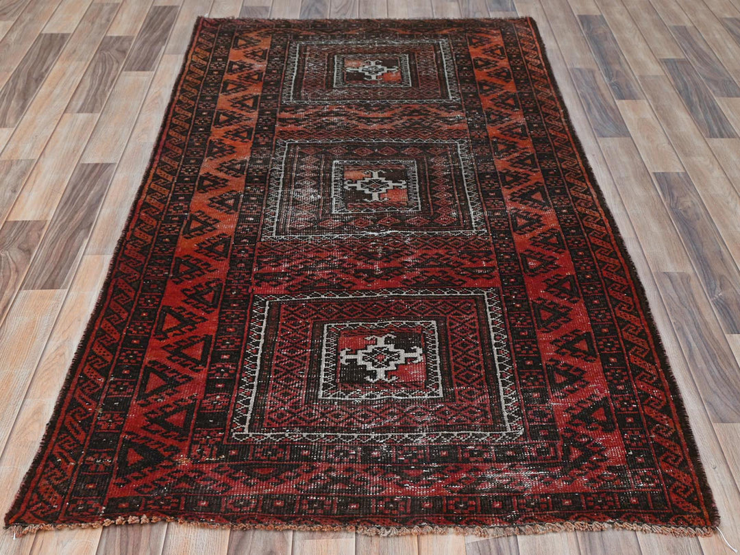 3'7" x 6'5" Vintage Hand Knotted Red Wool Rectangle Oriental Rug - MOA10281925