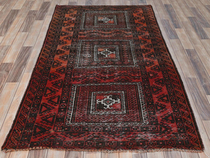 3'7" x 6'5" Vintage Hand Knotted Red Wool Rectangle Oriental Rug - MOA10281925