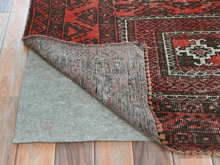 3'7" x 6'5" Vintage Hand Knotted Red Wool Rectangle Oriental Rug - MOA10281925
