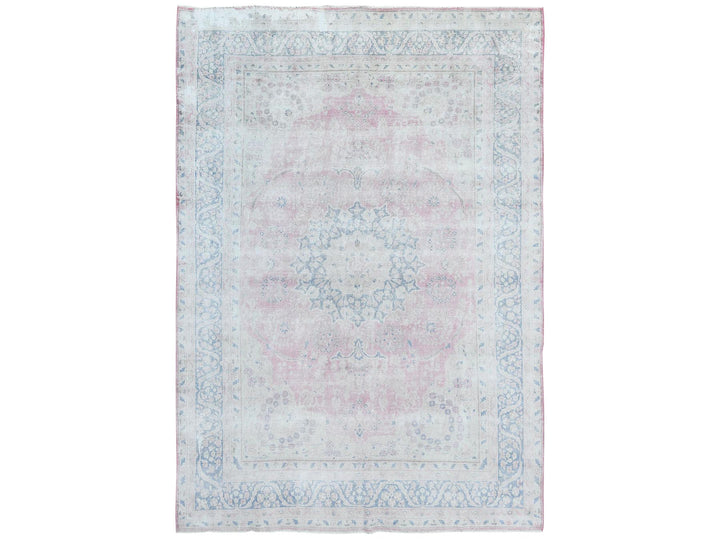 8'5" x 11'9" Vintage Hand Knotted Pink Worn Wool Rectangle Oriental Rug - MOA10281930