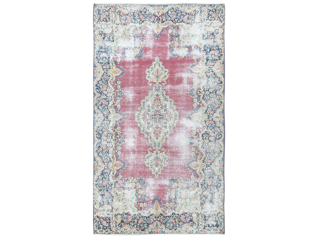 3'9" x 7'0" Vintage Hand Knotted Red Worn Wool Rectangle Oriental Rug - MOA10281946