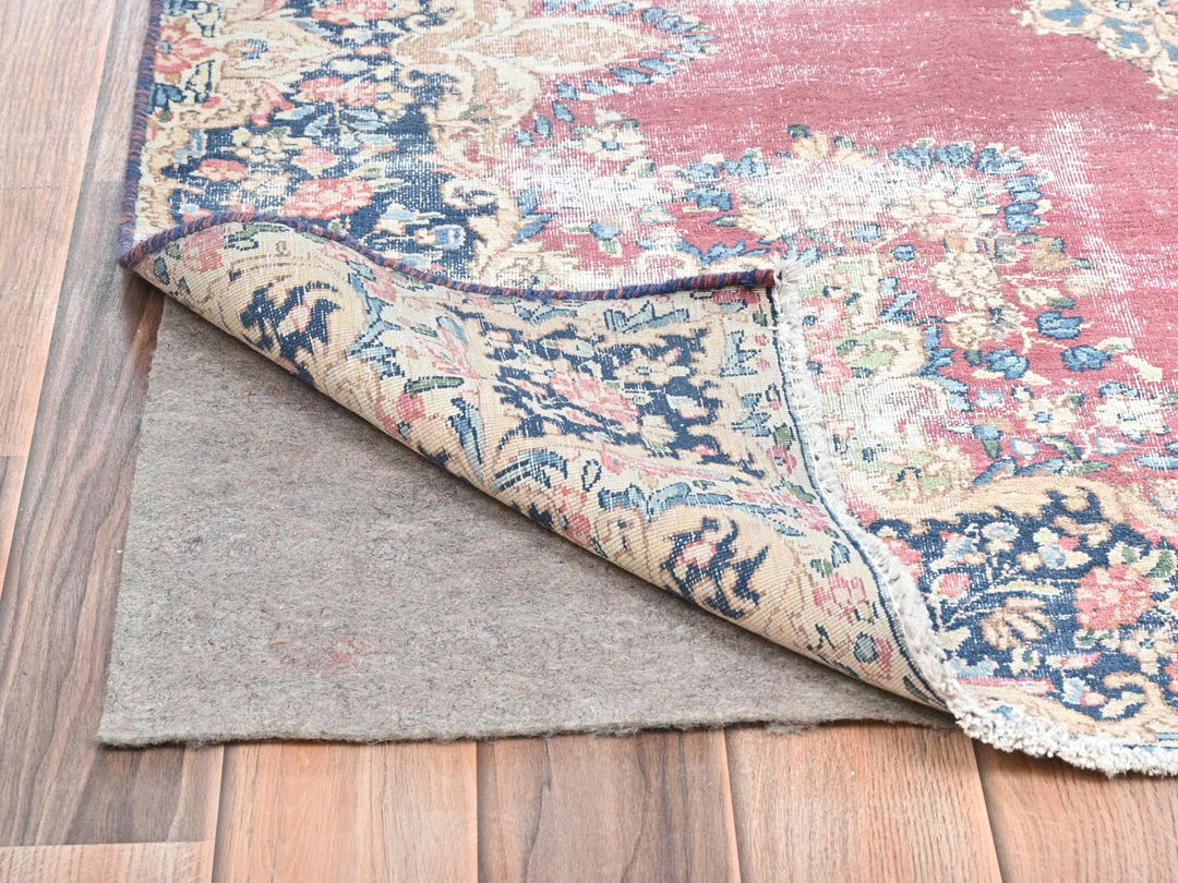 3'9" x 7'0" Vintage Hand Knotted Red Worn Wool Rectangle Oriental Rug - MOA10281946