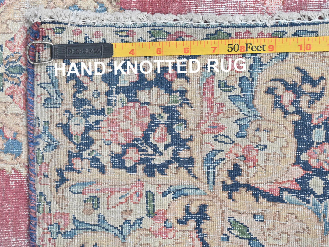 3'9" x 7'0" Vintage Hand Knotted Red Worn Wool Rectangle Oriental Rug - MOA10281946
