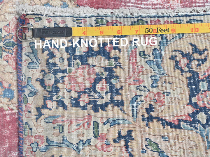 3'9" x 7'0" Vintage Hand Knotted Red Worn Wool Rectangle Oriental Rug - MOA10281946